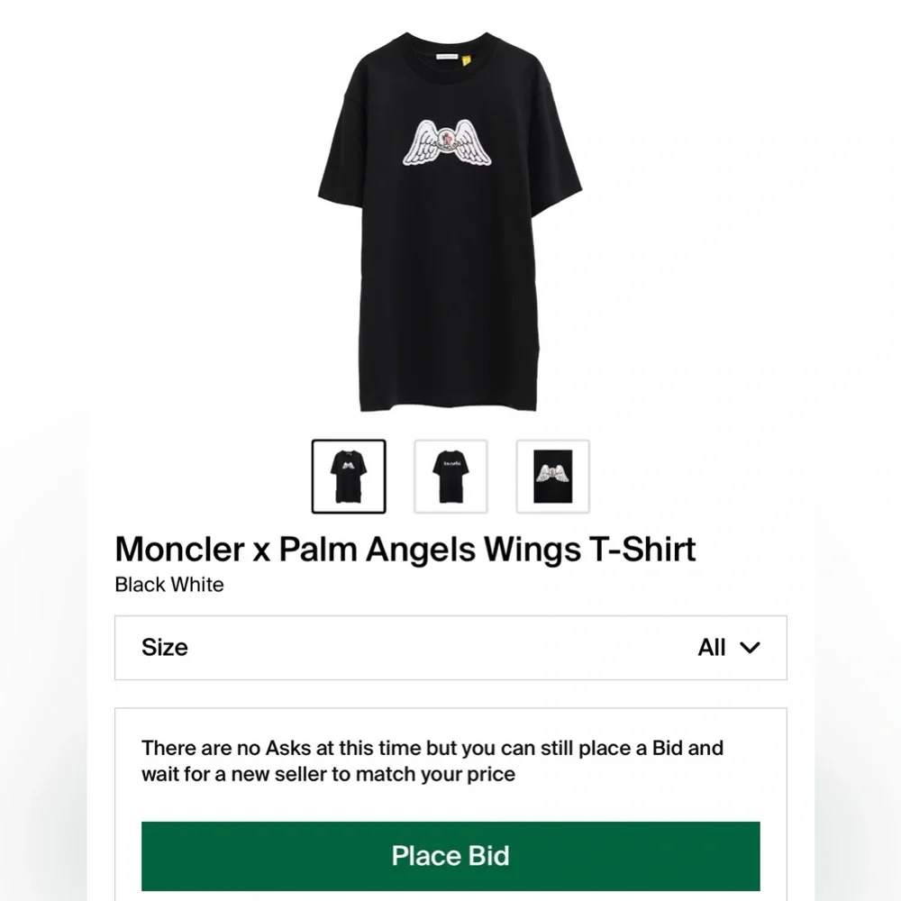 NWT Men’s Size Small Moncler X Palm Angels Wing Logo Tee 100% Cotton In Black - Picture 5 of 17